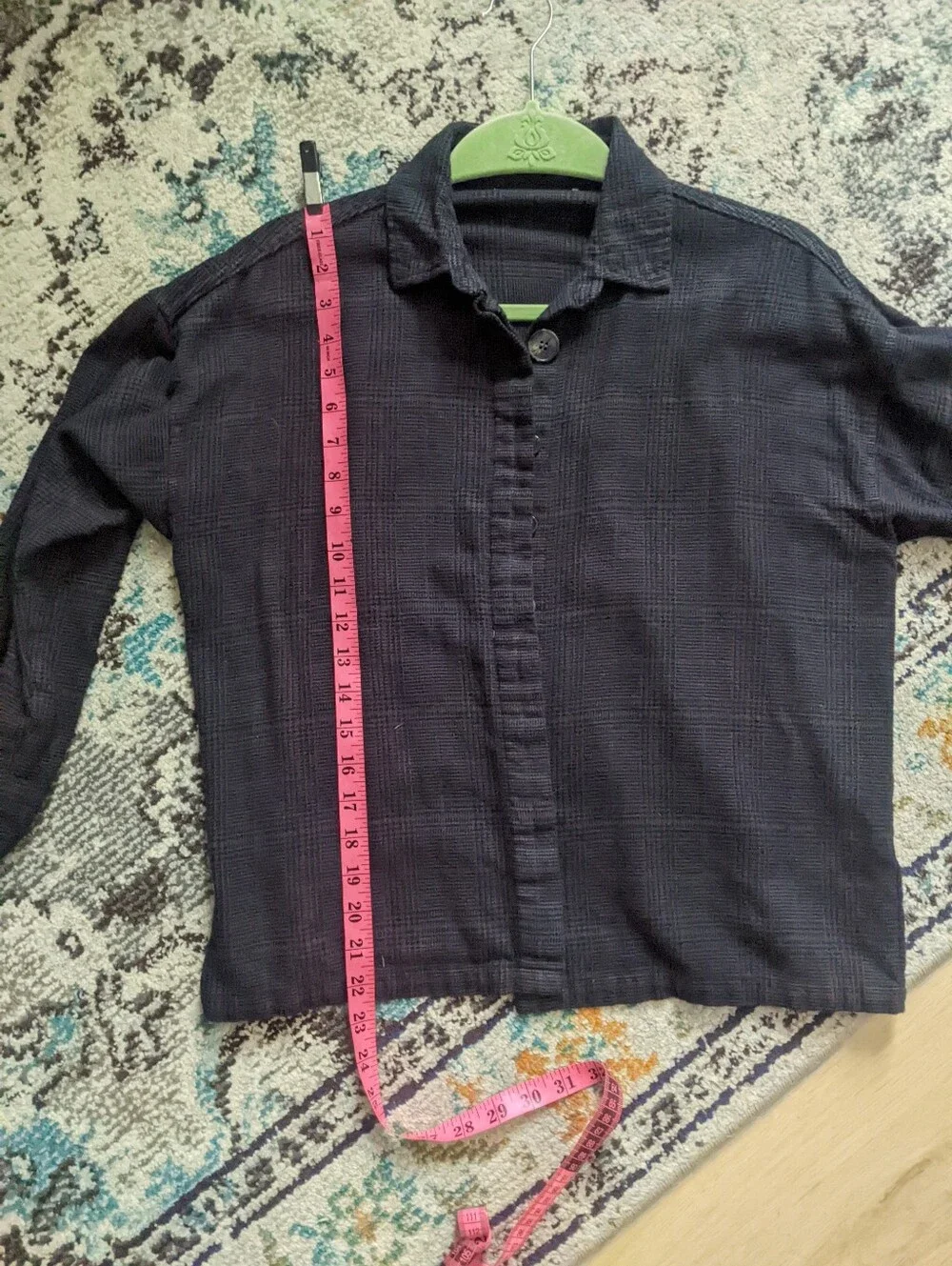 black dark grey plaid button up cotton shirt